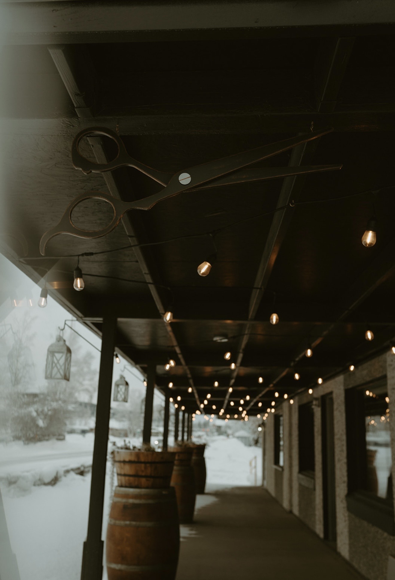 Covered porch at re:TREAT Beauty Bar overlooking Creamer's Field