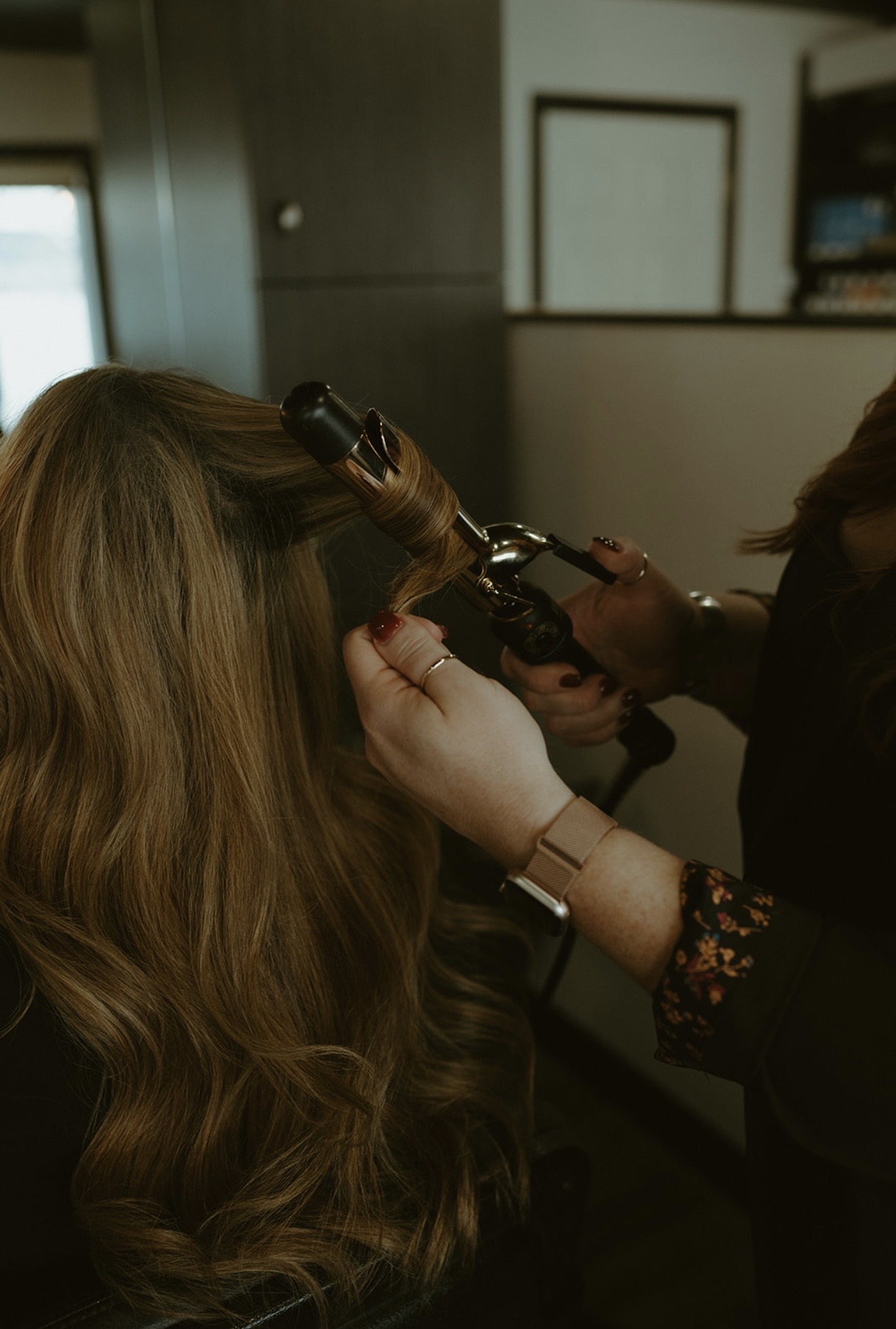 Hair styling in progress